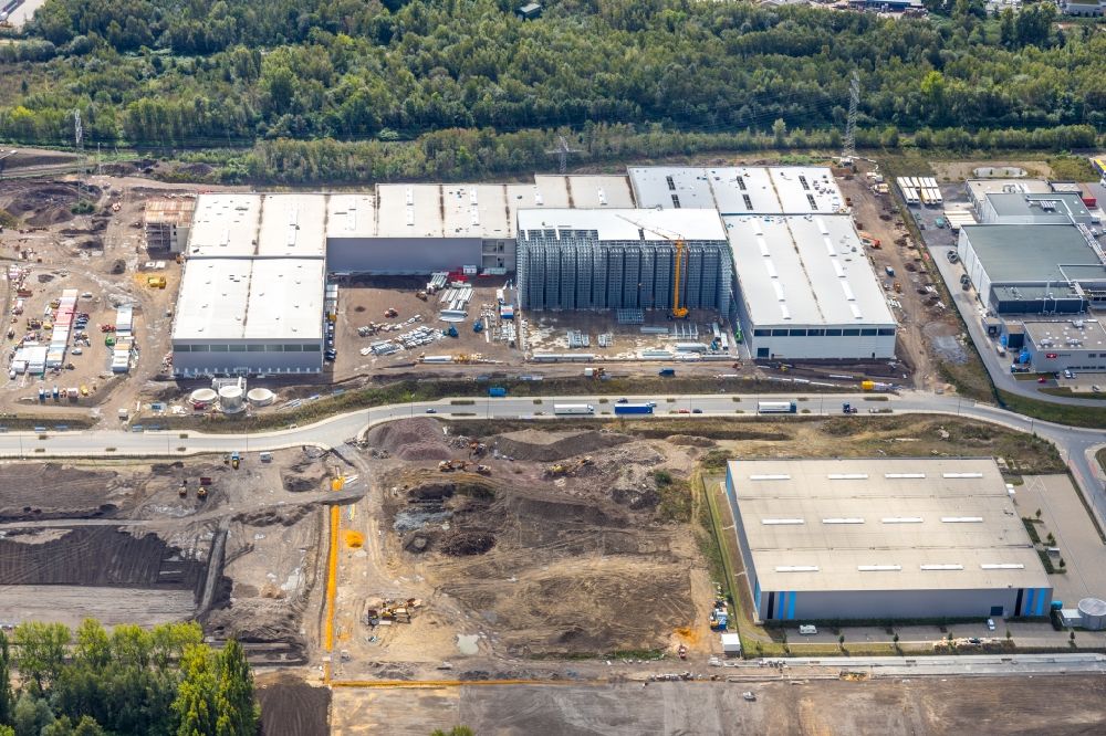 Gelsenkirchen from above - Construction site to build a new building complex on the site of the logistics center Febi Bilstein on Europastrasse in Gelsenkirchen in the state North Rhine-Westphalia, Germany