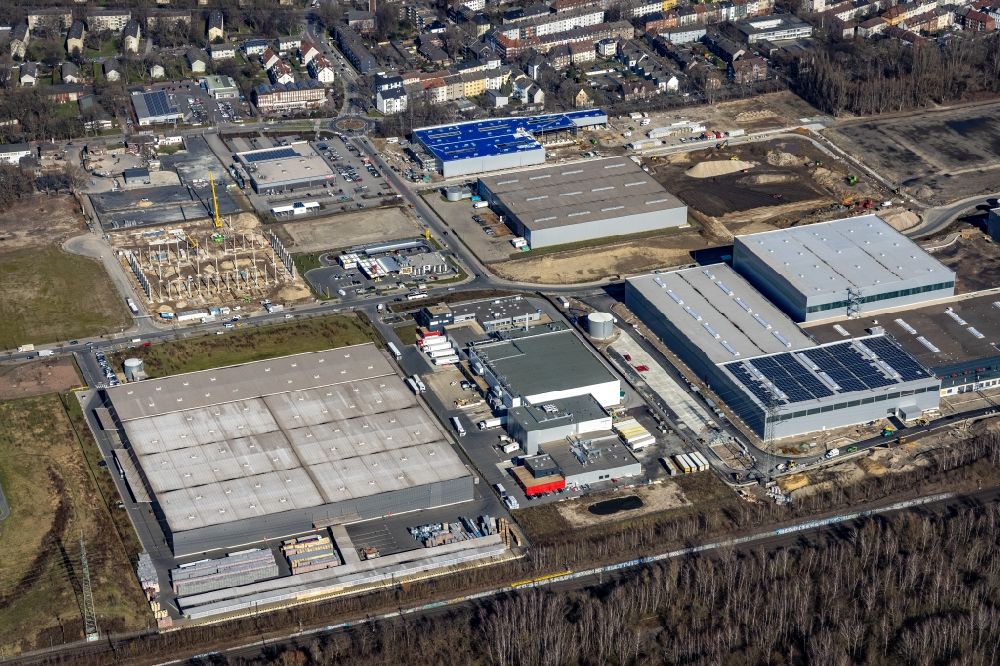 Aerial photograph Gelsenkirchen - Construction site to build a new building complex on the site of the logistics center Febi Bilstein on Europastrasse in Gelsenkirchen in the state North Rhine-Westphalia, Germany