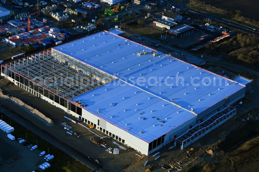 Aerial photograph Fredersdorf-Vogelsdorf - Construction site to build a new building complex on the site of the logistics center on Industriestrasse in Fredersdorf-Vogelsdorf in the state Brandenburg, Germany