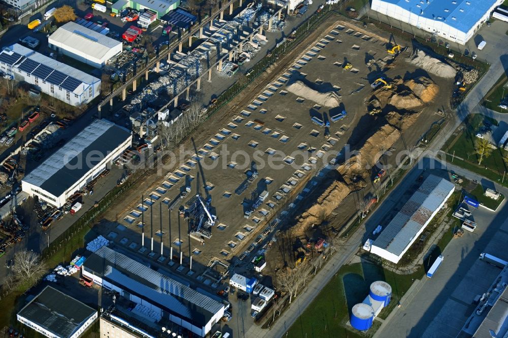 Aerial photograph Hoppegarten - Construction site to build a new building complex on the site of the logistics center on Industriestrasse in Hoppegarten in the state Brandenburg, Germany