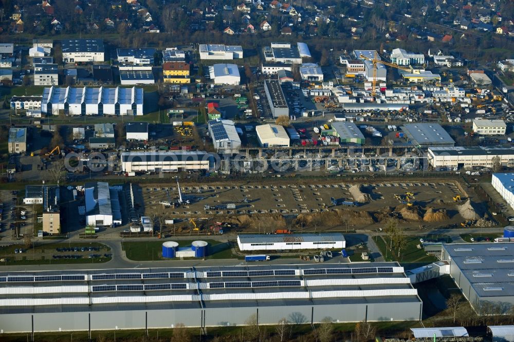 Aerial image Hoppegarten - Construction site to build a new building complex on the site of the logistics center on Industriestrasse in Hoppegarten in the state Brandenburg, Germany