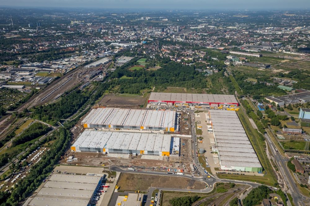 Aerial image Dortmund - Construction site to build a new building complex on the site of the logistics center internet dealer Amazon in the district Innenstadt-Nord in Dortmund in the state North Rhine-Westphalia