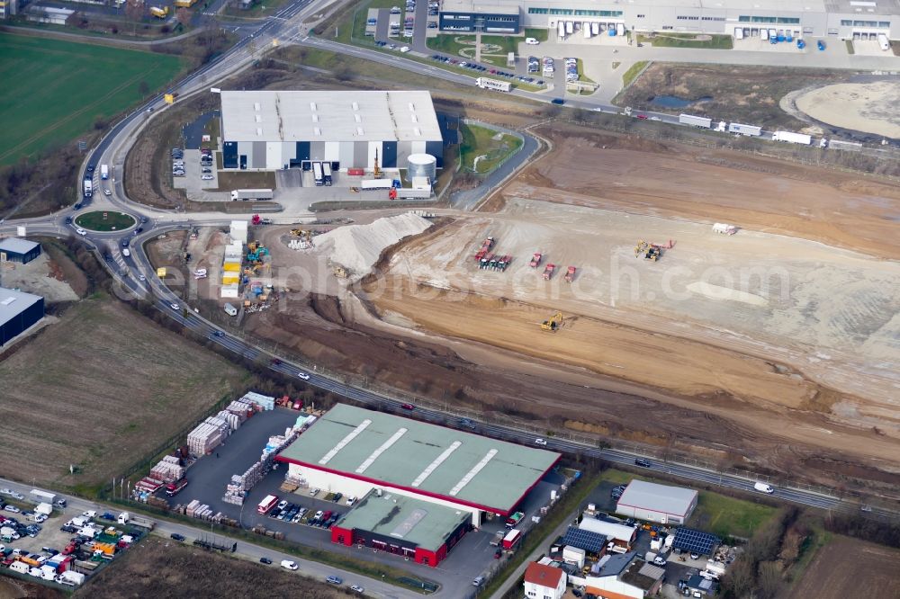 Göttingen from the bird's eye view: Construction site to build a new building complex on the site of the logistics center ID Logisticsin Goettingen in the state Lower Saxony, Germany