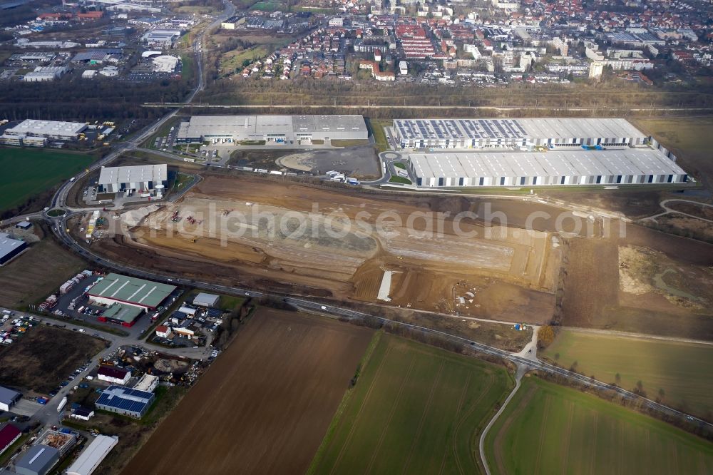 Aerial image Göttingen - Construction site to build a new building complex on the site of the logistics center ID Logisticsin Goettingen in the state Lower Saxony, Germany