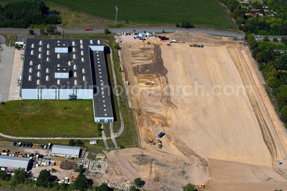 Marquardt from above - Construction site to build a new building complex on the site of the logistics center in Marquardt in the state Brandenburg, Germany