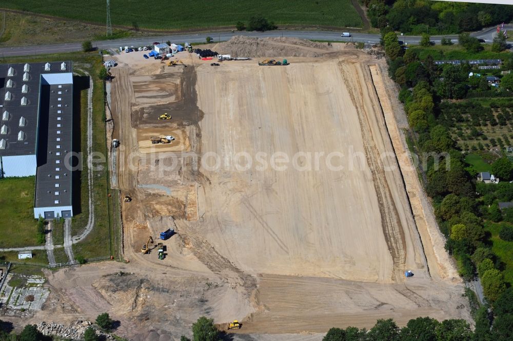 Marquardt from the bird's eye view: Construction site to build a new building complex on the site of the logistics center in Marquardt in the state Brandenburg, Germany