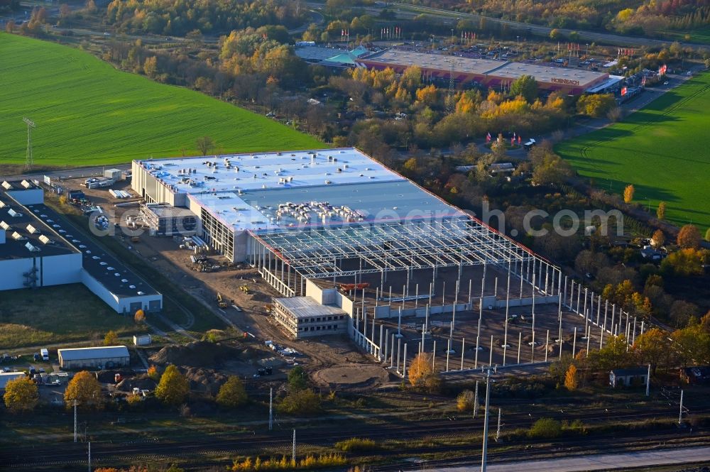 Aerial image Marquardt - Construction site to build a new building complex on the site of the logistics center in Marquardt in the state Brandenburg, Germany