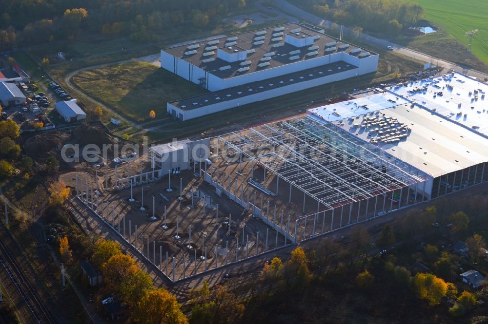 Marquardt from above - Construction site to build a new building complex on the site of the logistics center in Marquardt in the state Brandenburg, Germany