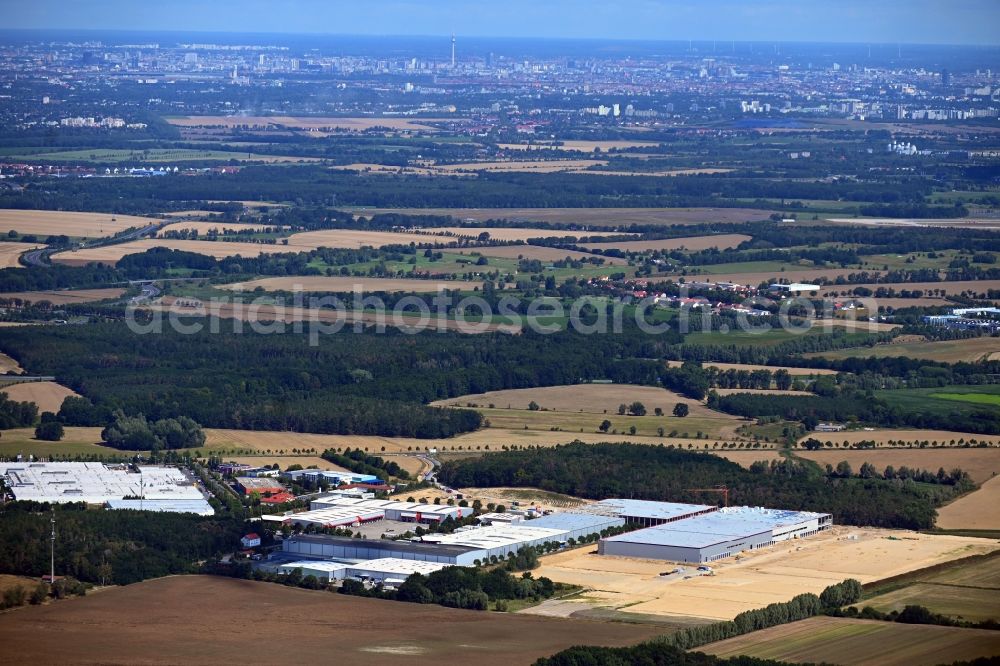Aerial image Rangsdorf - Construction site to build a new building complex on the site of the logistics center in the district Gross Machnow in Rangsdorf in the state Brandenburg, Germany