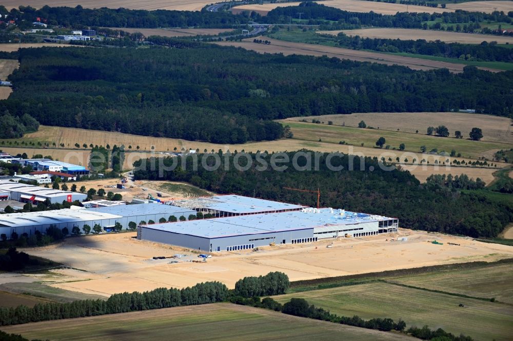 Rangsdorf from above - Construction site to build a new building complex on the site of the logistics center in the district Gross Machnow in Rangsdorf in the state Brandenburg, Germany