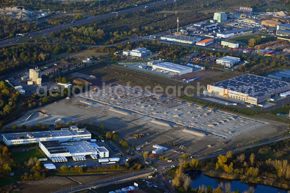 Magdeburg from the bird's eye view: Construction site to build a new building complex on the site of the logistics center of Baytree Deutschland GmbH on Steglitzer Strasse - Grabower Strasse in the district Gewerbegebiet Nord in Magdeburg in the state Saxony-Anhalt, Germany