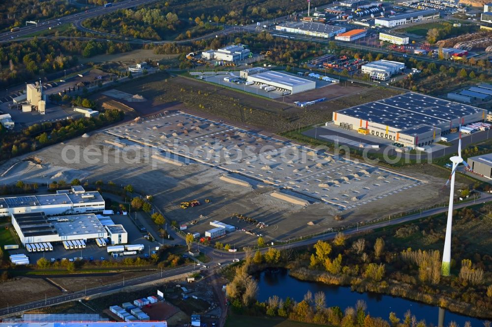 Aerial image Magdeburg - Construction site to build a new building complex on the site of the logistics center of Baytree Deutschland GmbH on Steglitzer Strasse - Grabower Strasse in the district Gewerbegebiet Nord in Magdeburg in the state Saxony-Anhalt, Germany