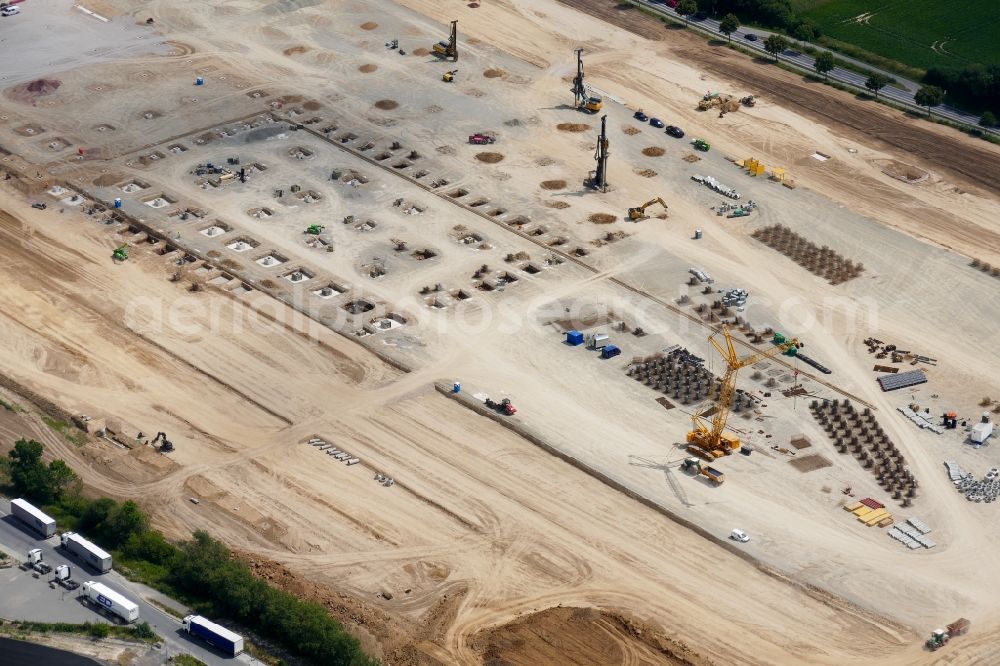 Göttingen from above - Construction site to build a new building complex on the site of the logistics center VGP-Park in Goettingen in the state Lower Saxony, Germany