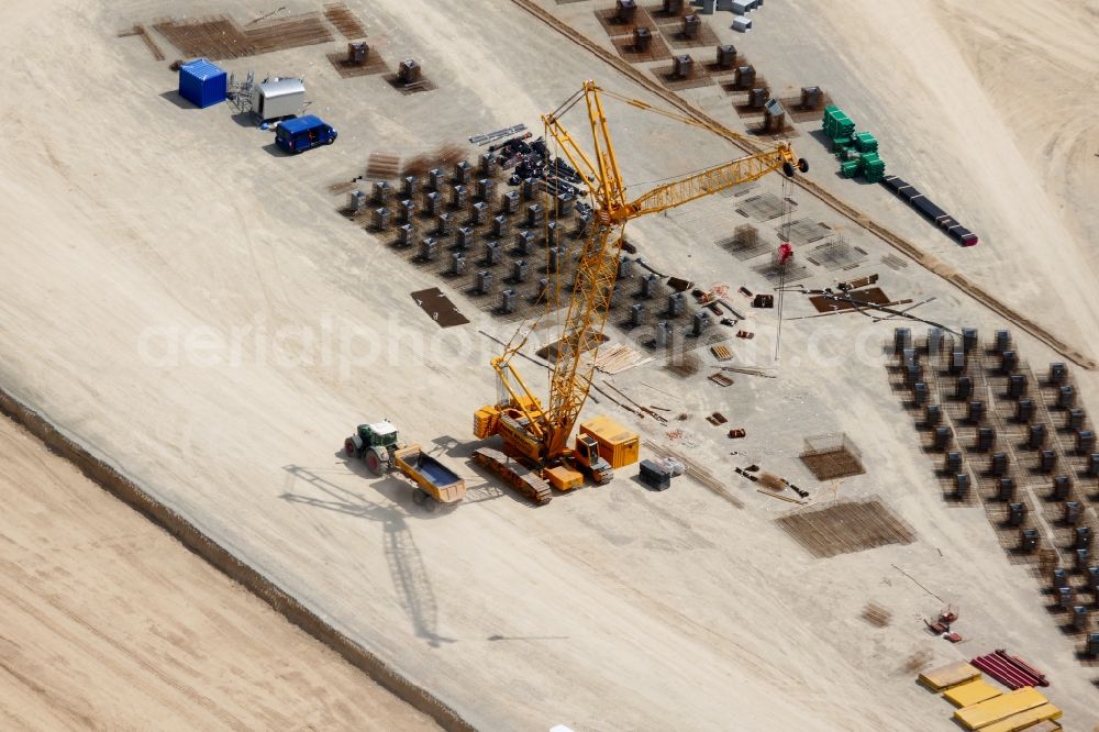 Göttingen from the bird's eye view: Construction site to build a new building complex on the site of the logistics center VGP-Park in Goettingen in the state Lower Saxony, Germany