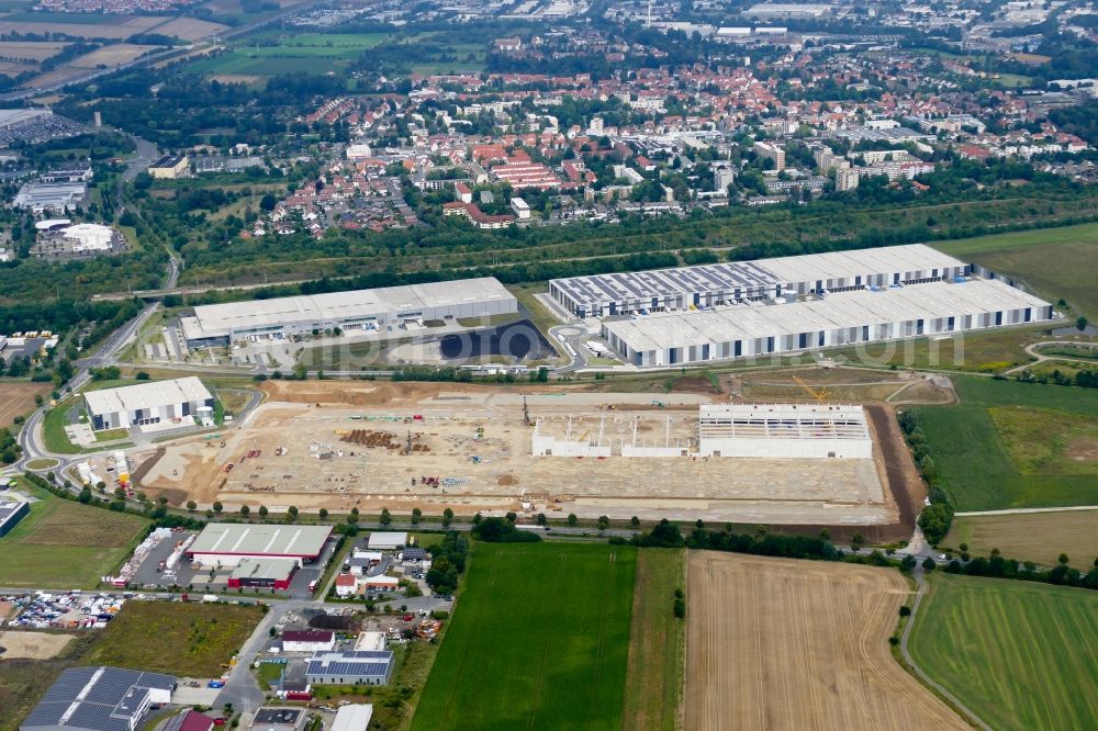 Aerial photograph Göttingen - Construction site to build a new building complex on the site of the logistics center VGP-Park in Goettingen in the state Lower Saxony, Germany
