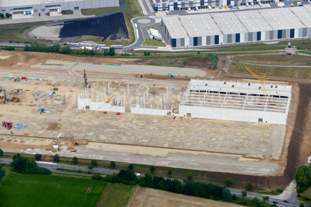 Göttingen from above - Construction site to build a new building complex on the site of the logistics center VGP-Park in Goettingen in the state Lower Saxony, Germany