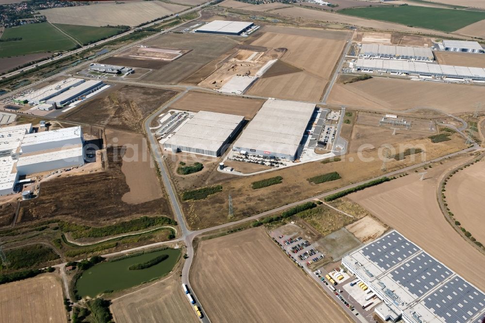 Halle (Saale) from the bird's eye view: Construction site to build a new building complex on the site of the logistics center on Wegastrasse in the district Peissen in Halle (Saale) in the state Saxony-Anhalt, Germany