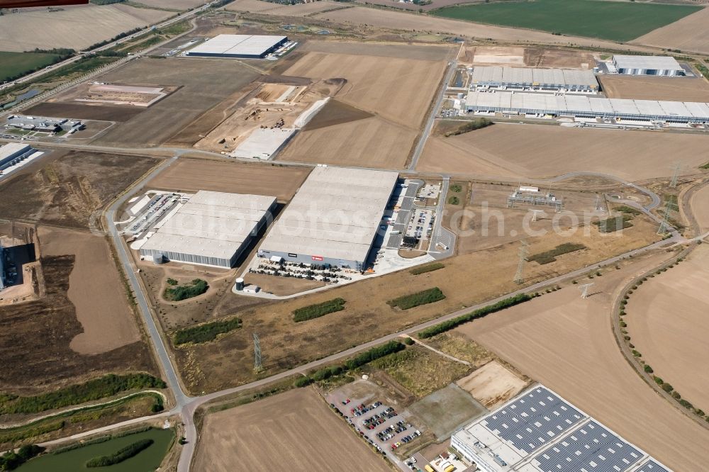 Aerial image Halle (Saale) - Construction site to build a new building complex on the site of the logistics center on Wegastrasse in the district Peissen in Halle (Saale) in the state Saxony-Anhalt, Germany