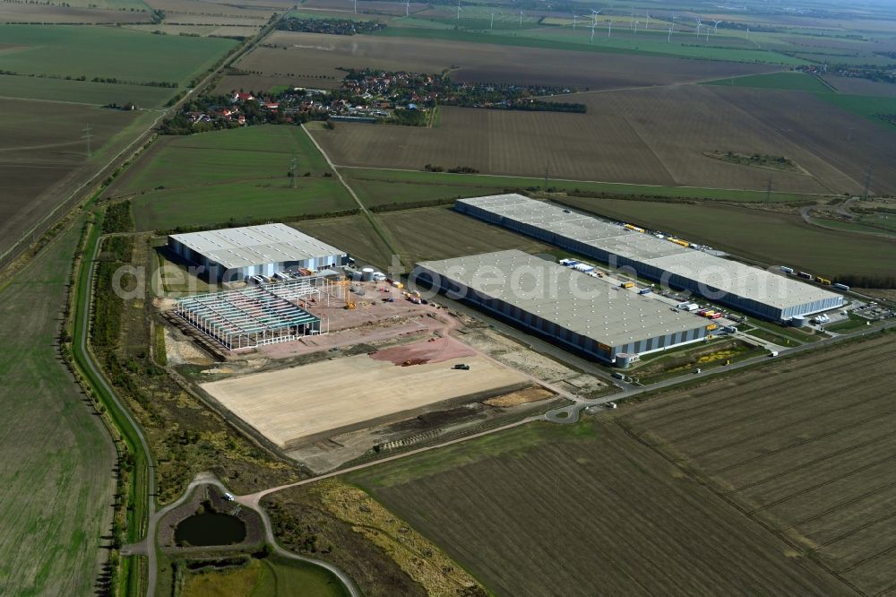 Aerial image Halle (Saale) - Construction site to build a new building complex on the site of the logistics center on Wegastrasse in the district Peissen in Halle (Saale) in the state Saxony-Anhalt, Germany