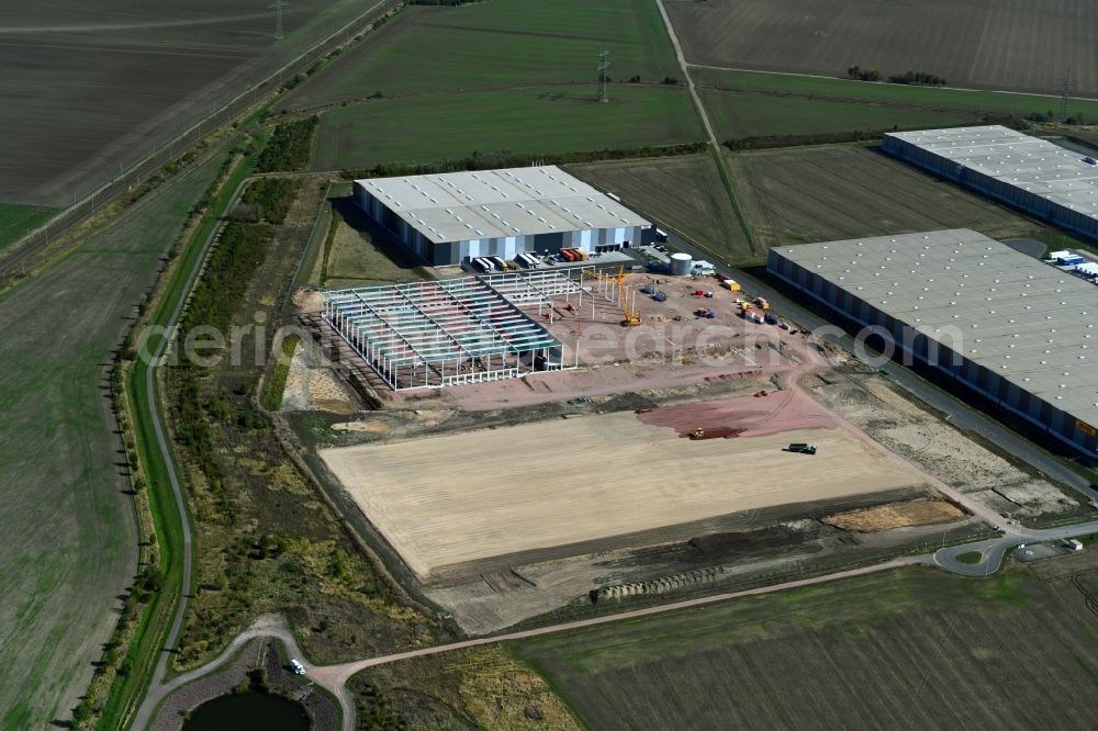 Halle (Saale) from above - Construction site to build a new building complex on the site of the logistics center on Wegastrasse in the district Peissen in Halle (Saale) in the state Saxony-Anhalt, Germany