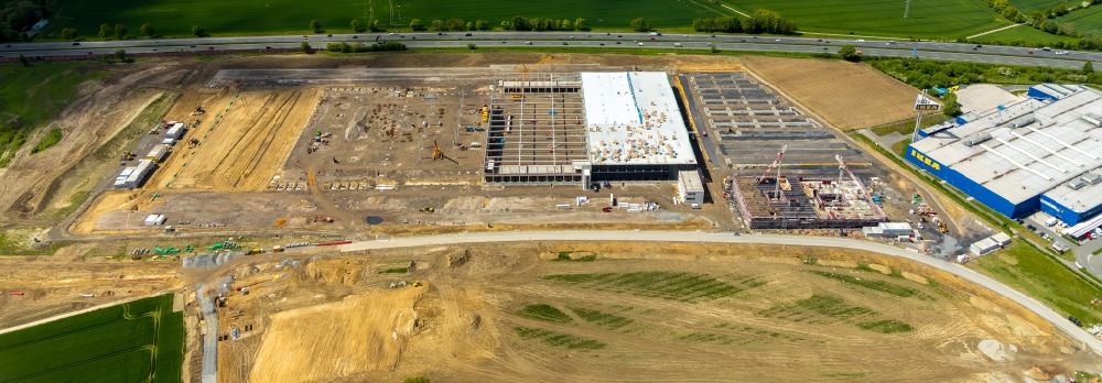 Aerial image Kamen - Construction site to build a new building complex on the site of the logistics center of Woolworth GmbH in the district Alte Colonie in Kamen in the state North Rhine-Westphalia, Germany