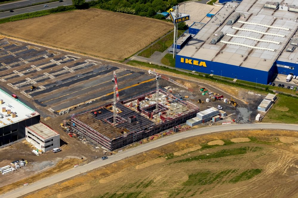 Kamen from above - Construction site to build a new building complex on the site of the logistics center of Woolworth GmbH in the district Alte Colonie in Kamen in the state North Rhine-Westphalia, Germany