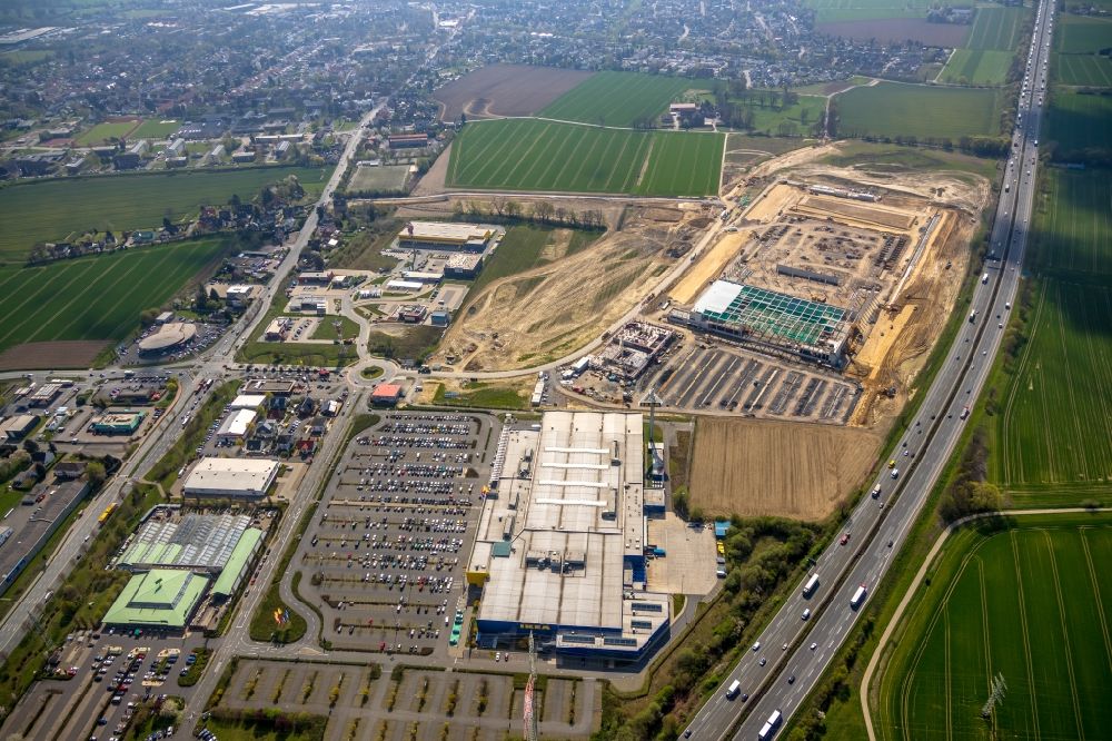 Aerial image Kamen - Construction site to build a new building complex on the site of the logistics center of Woolworth GmbH in the district Alte Colonie in Kamen in the state North Rhine-Westphalia, Germany