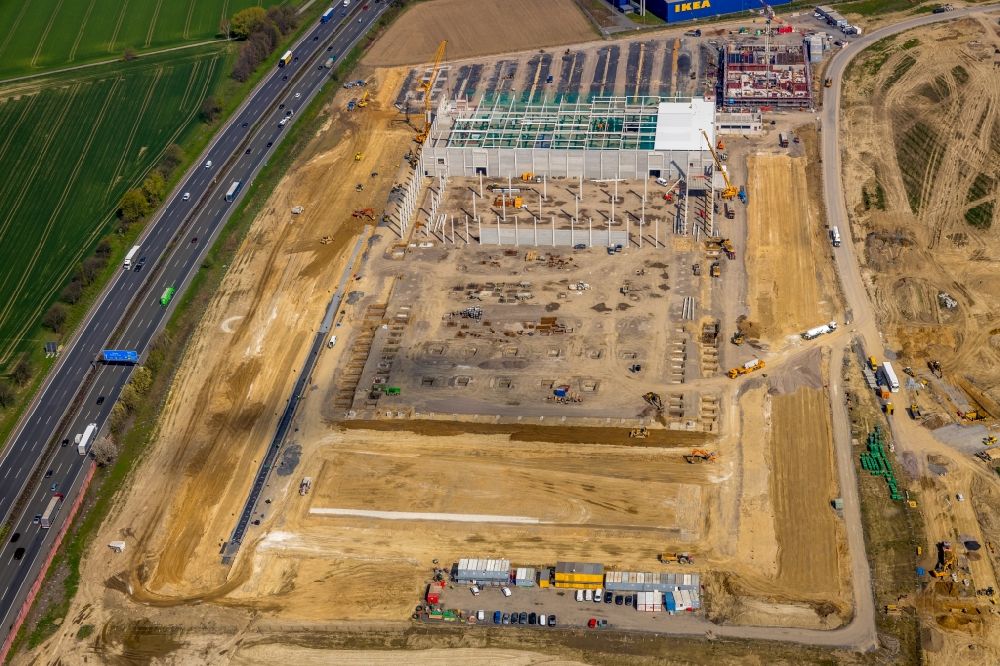 Kamen from the bird's eye view: Construction site to build a new building complex on the site of the logistics center of Woolworth GmbH in the district Alte Colonie in Kamen in the state North Rhine-Westphalia, Germany