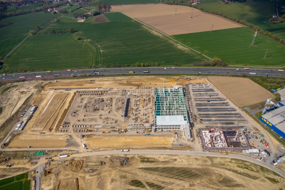 Aerial photograph Kamen - Construction site to build a new building complex on the site of the logistics center of Woolworth GmbH in the district Alte Colonie in Kamen in the state North Rhine-Westphalia, Germany