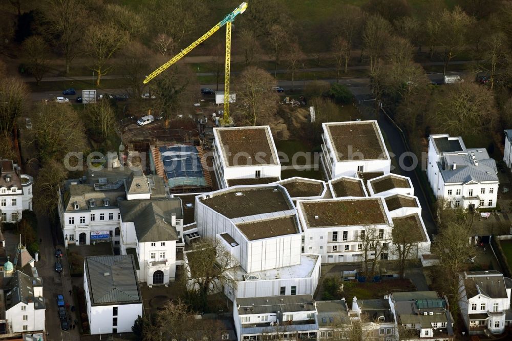 Hamburg from the bird's eye view: Construction of a building complex of university fuer Musik and Theater on Milchstrasse - Harvestehuder Weg in the district Rotherbaum in Hamburg, Germany