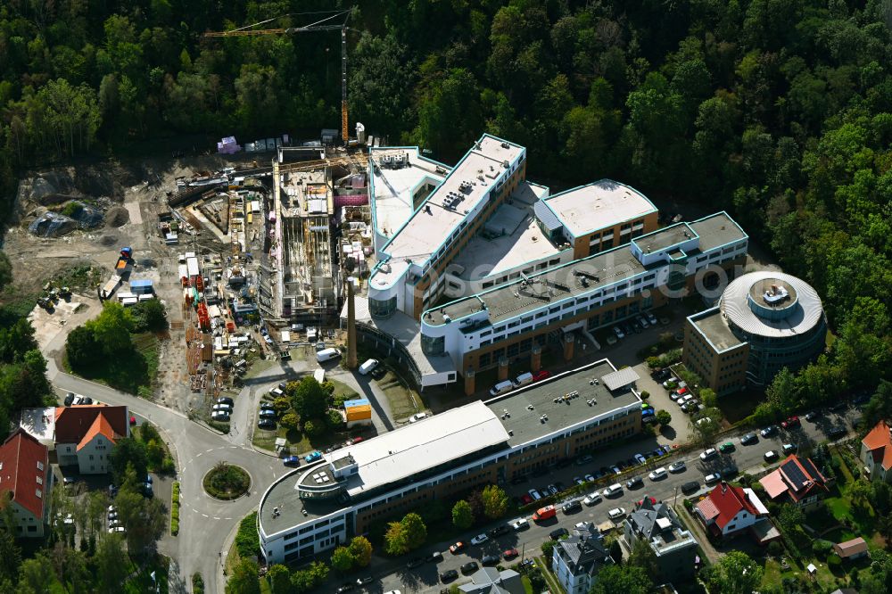 Aerial photograph Dresden - Construction site for the construction of a new building and office complex Technologiezentrum Sued on Gostritzer Strasse in the district of Leubnitz - Neuostra in Dresden in the state Saxony, Germany