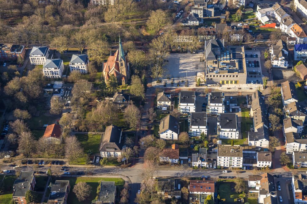 Aerial photograph Holzwickede - Construction site of Town Hall building of the city administration als Erweiterungsbau Am Markt - Poststrasse in the district Brackel in Holzwickede in the state North Rhine-Westphalia, Germany