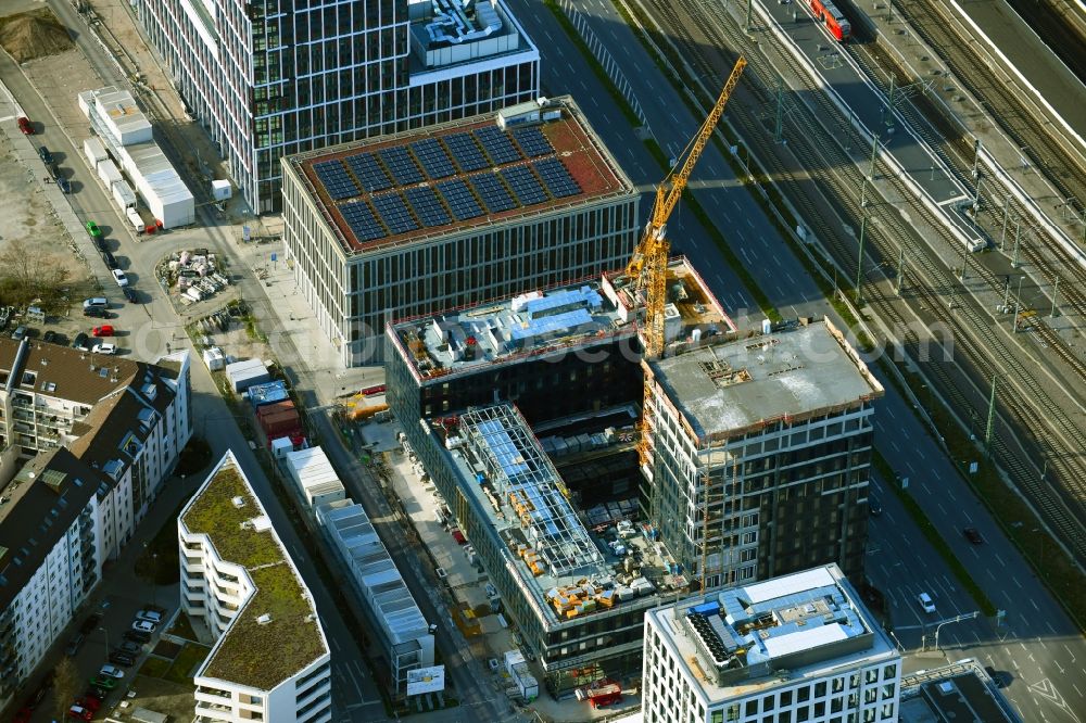 Aerial photograph Mannheim - Construction site of Town Hall building of the city administration Neues Technisches Rathaus along the Gluecksteinallee in the district Lindenhof in Mannheim in the state Baden-Wuerttemberg, Germany