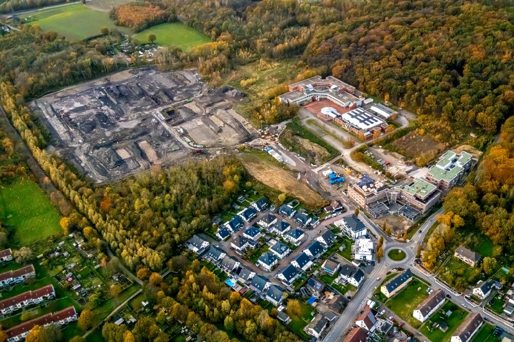 Aerial photograph Bergkamen - Construction site to build a new health center and medical center and house for assisted living on the site of the wohnvoll village on the street Kleiweg in the district of Weddinghofen in Bergkamen in the Ruhr area in the state of North Rhine-Westphalia, Germany