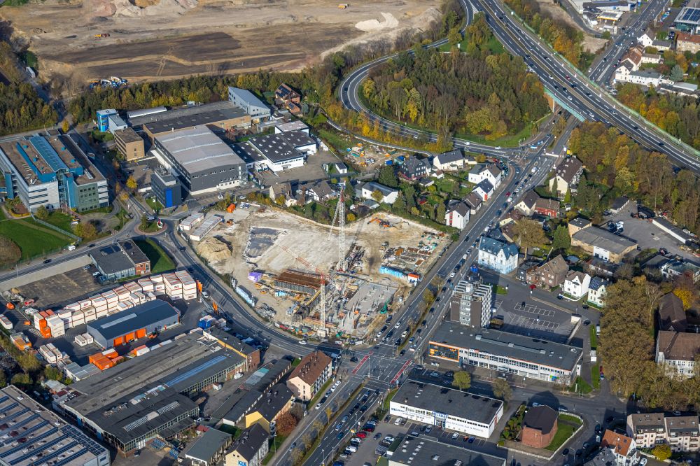 Bochum from above - Construction site for a health center and medical center - Medizin-Zentrum on street Rensingstrasse Ecke Herner Strasse in the district Riemke in Bochum at Ruhrgebiet in the state North Rhine-Westphalia, Germany