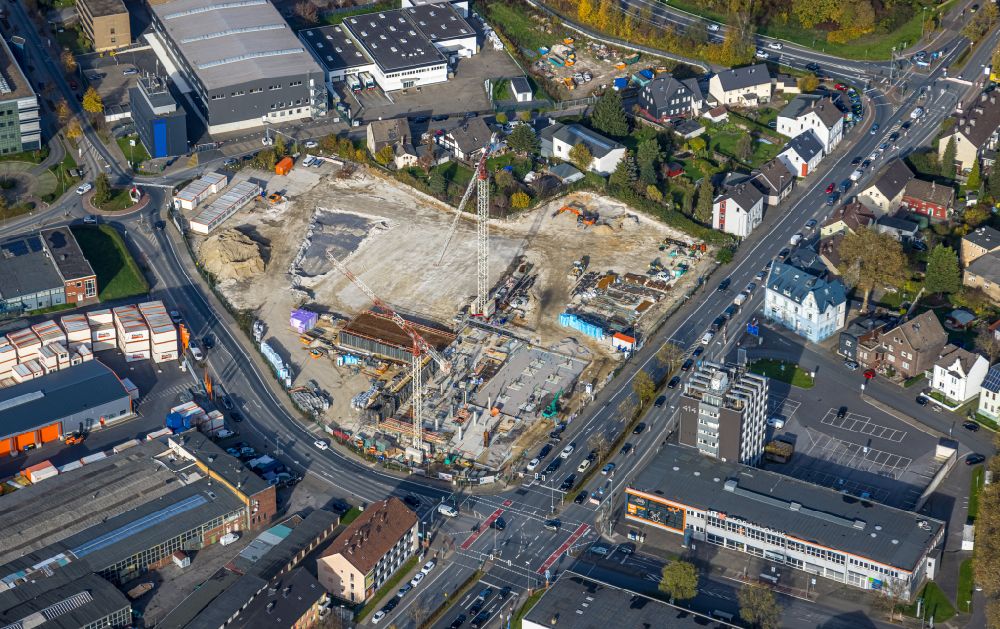 Bochum from the bird's eye view: Construction site for a health center and medical center - Medizin-Zentrum on street Rensingstrasse Ecke Herner Strasse in the district Riemke in Bochum at Ruhrgebiet in the state North Rhine-Westphalia, Germany