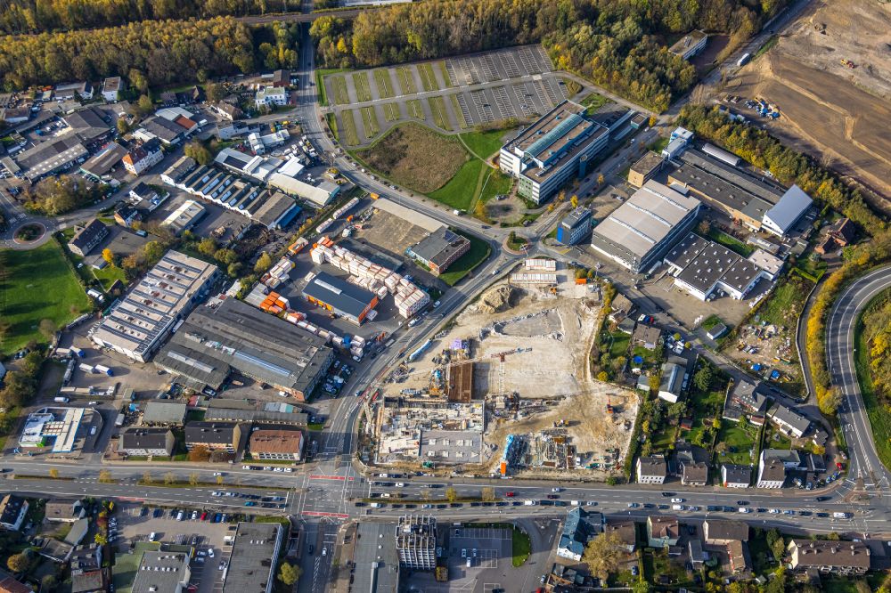 Aerial image Bochum - Construction site for a health center and medical center - Medizin-Zentrum on street Rensingstrasse Ecke Herner Strasse in the district Riemke in Bochum at Ruhrgebiet in the state North Rhine-Westphalia, Germany