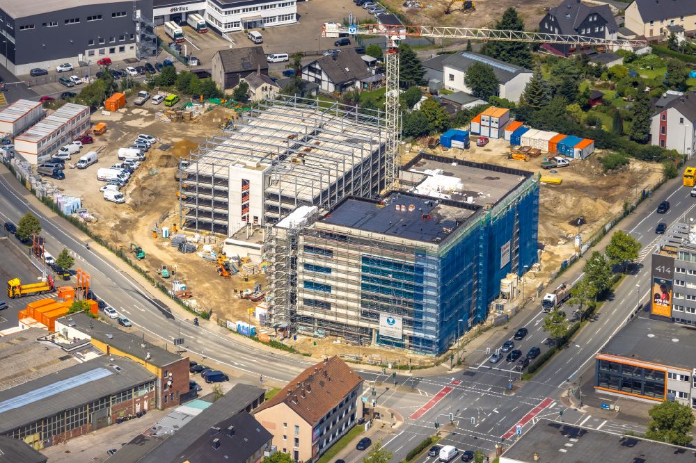 Bochum from above - Construction site for a health center and medical center - Medizin-Zentrum on street Rensingstrasse Ecke Herner Strasse in the district Riemke in Bochum at Ruhrgebiet in the state North Rhine-Westphalia, Germany