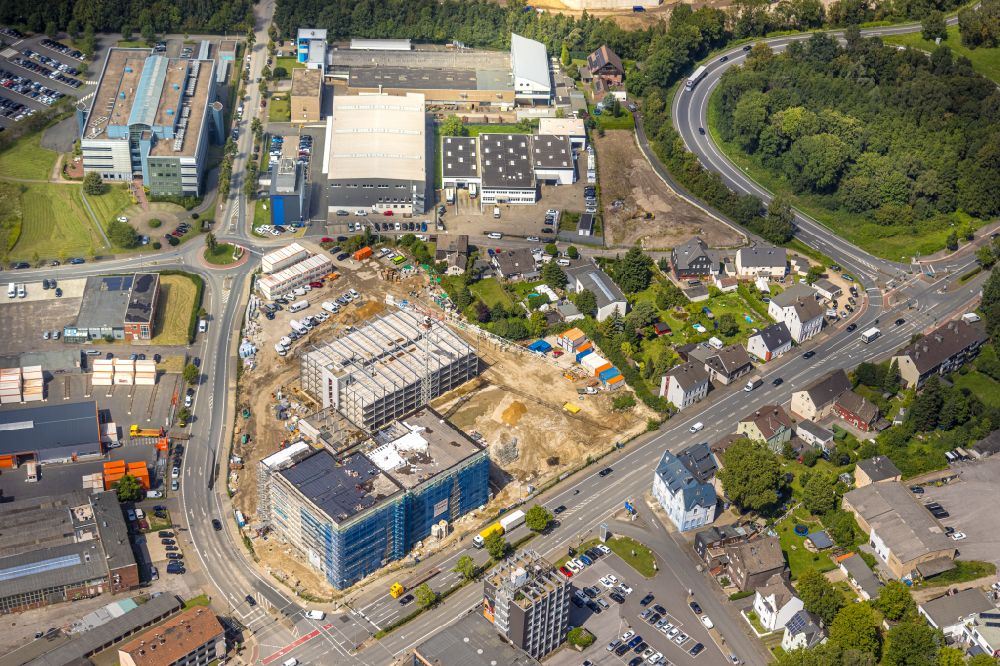 Bochum from the bird's eye view: Construction site for a health center and medical center - Medizin-Zentrum on street Rensingstrasse Ecke Herner Strasse in the district Riemke in Bochum at Ruhrgebiet in the state North Rhine-Westphalia, Germany