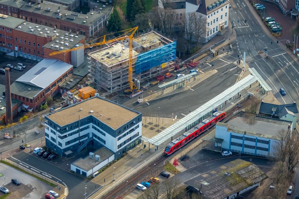 Aerial image Lüdenscheid - Construction site for a health center and medical center Pergamon- Zentrum on Bahnhofsallee in Luedenscheid in the state North Rhine-Westphalia, Germany