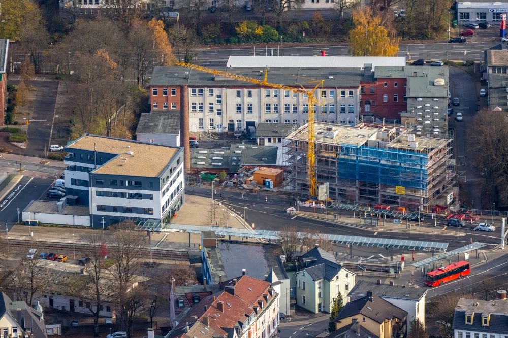 Aerial photograph Lüdenscheid - Construction site for a health center and medical center Pergamon- Zentrum on Bahnhofsallee in Luedenscheid in the state North Rhine-Westphalia, Germany