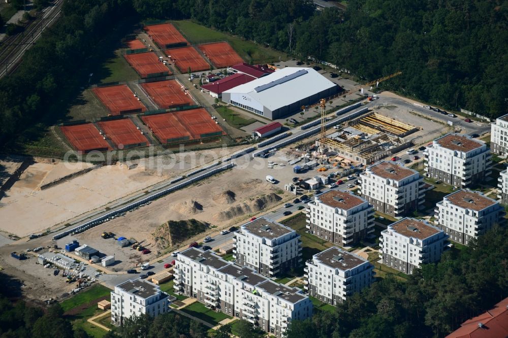Potsdam from the bird's eye view: Construction site for a health center and medical center between Brunnenallee and Sophie-Alberti-Strasse in Potsdam in the state Brandenburg, Germany