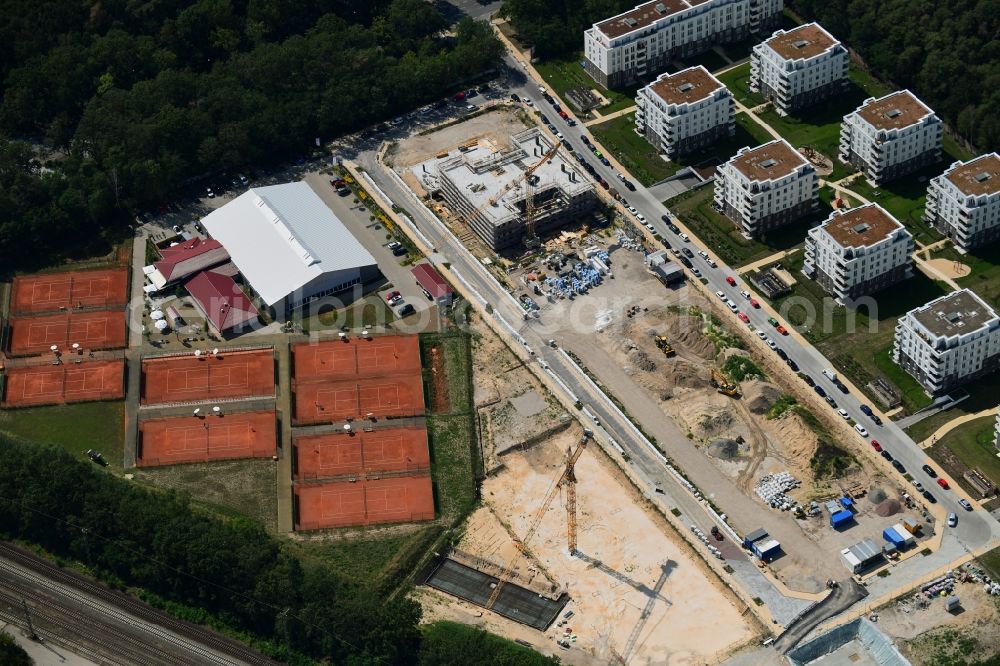 Potsdam from above - Construction site for a health center and medical center between Brunnenallee and Sophie-Alberti-Strasse destrict Waldstadt in Potsdam in the state Brandenburg, Germany