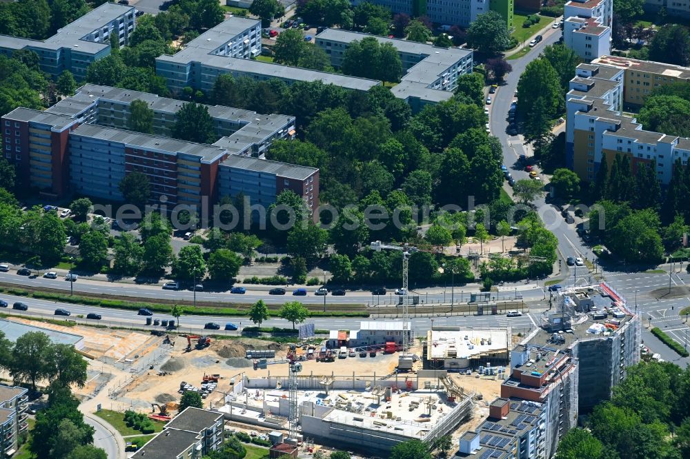 Aerial image Braunschweig - Construction site for a health center and medical center and supermarket on the corner of Elbestrasse and Rheinring in the district Weststadt in Brunswick in the state Lower Saxony, Germany