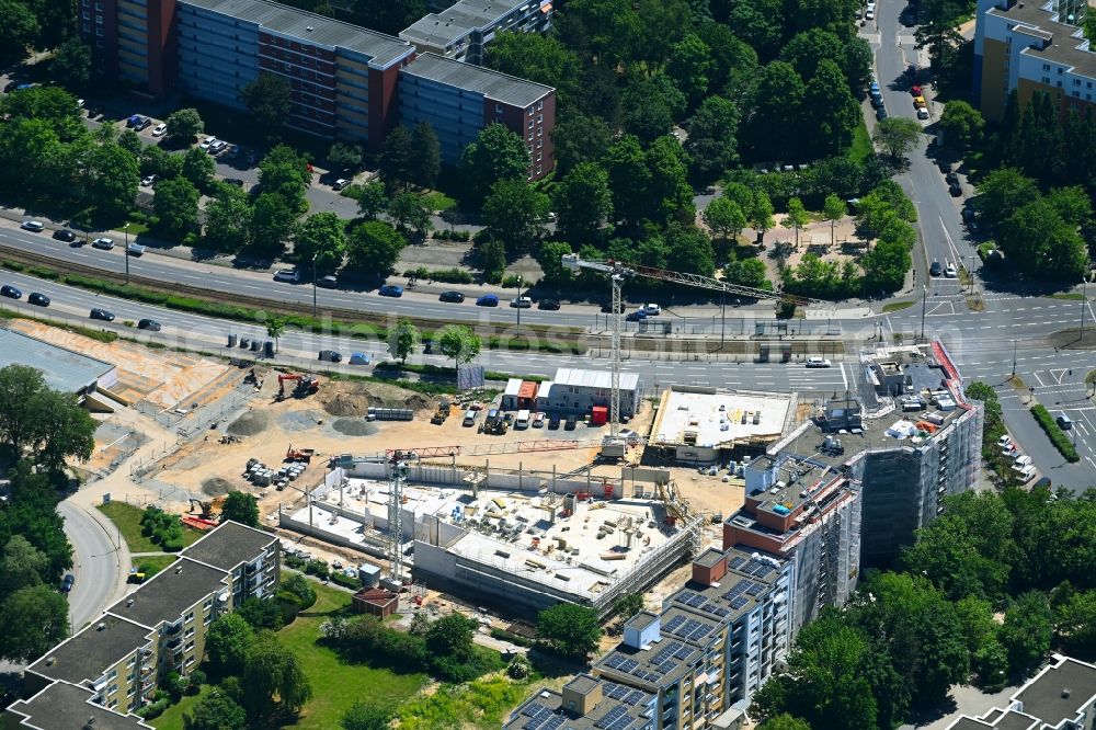Aerial photograph Braunschweig - Construction site for a health center and medical center and supermarket on the corner of Elbestrasse and Rheinring in the district Weststadt in Brunswick in the state Lower Saxony, Germany