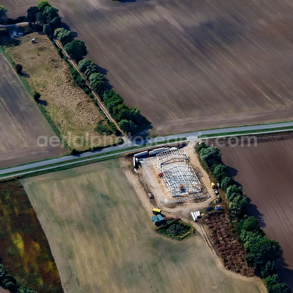 Aerial photograph Stein - Construction site for the new building einer Halle on street Lutterbeker Weg in Stein in the state Schleswig-Holstein, Germany