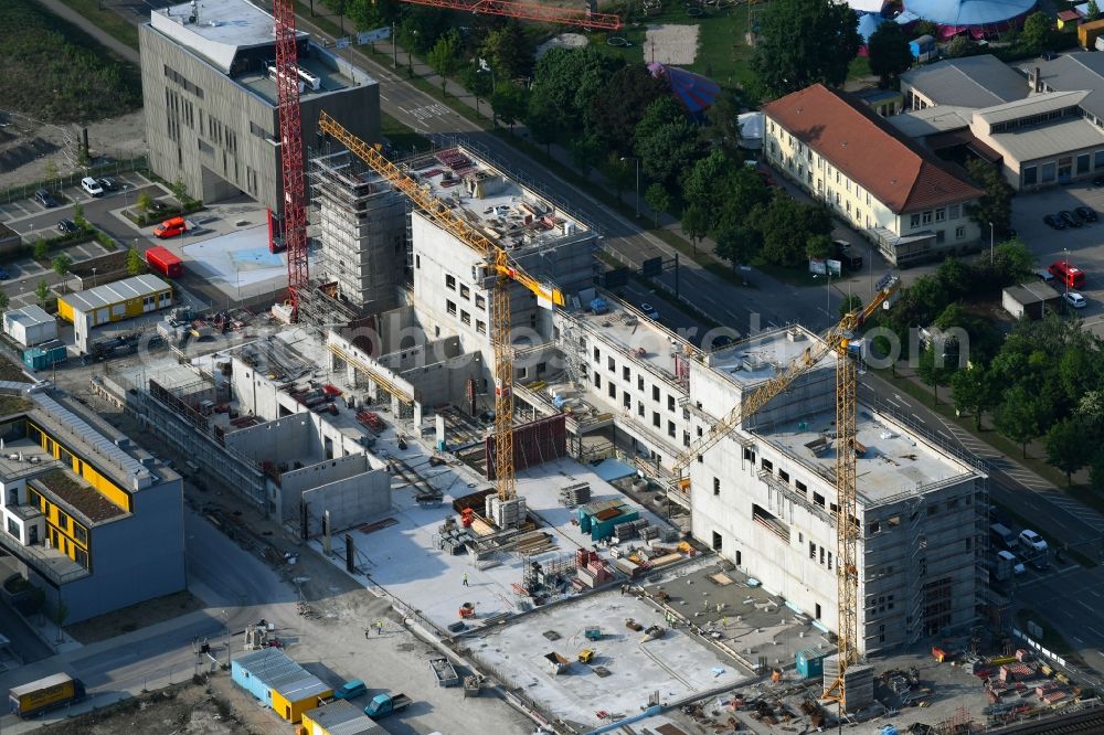 Aerial image Karlsruhe - Construction site for the new building of a new central fire station on Zimmerstrasse in Karlsruhe in the state Baden-Wuerttemberg, Germany