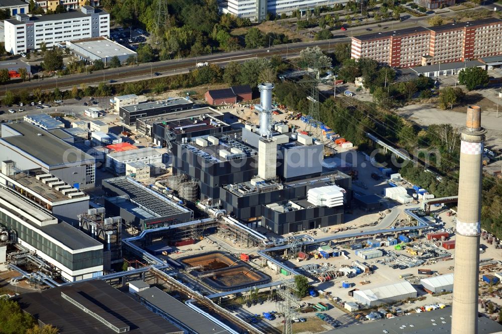 Berlin from the bird's eye view: Construction site of power plants and exhaust towers of thermal power station on Rhinstrasse in the district Marzahn in Berlin, Germany