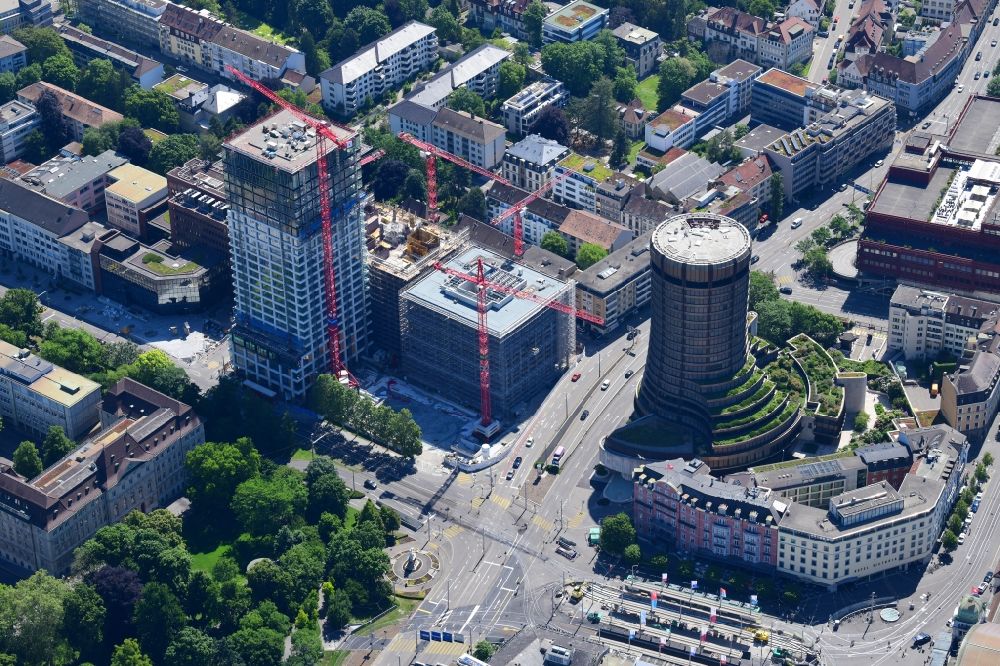 Aerial photograph Basel - Construction site for new high-rise building Baloise and the BIC Tower ( Bank for International Settlements ) in Basle, Switzerland