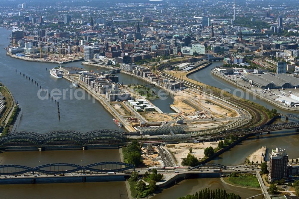 Aerial photograph Hamburg - Construction site for new high-rise building complex Elbtower on Zweibrueckenstrasse between Oberhafenkanal and Norderelbe in the district HafenCity in Hamburg, Germany